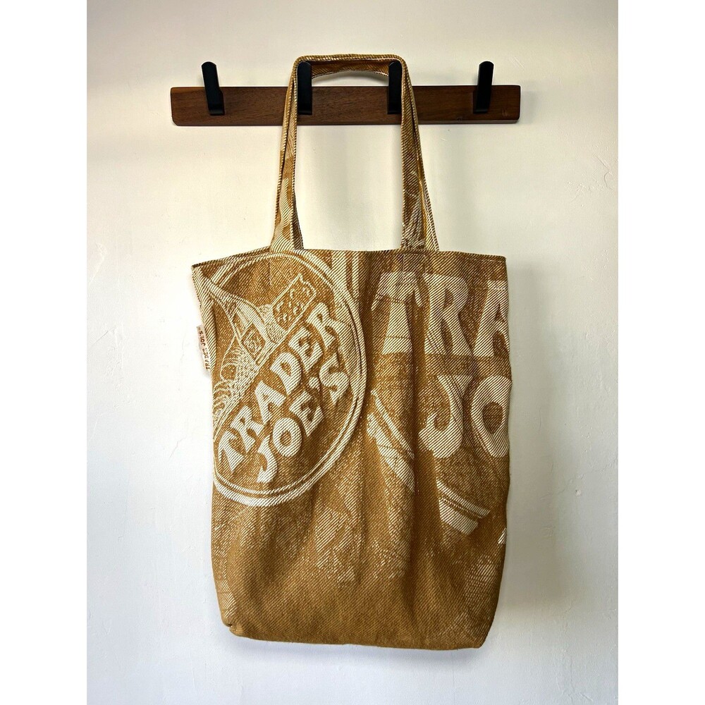 VTG Trader Joe's Medium Cotton Tote Bag Brown Logo Reusable 15x16x6 USA